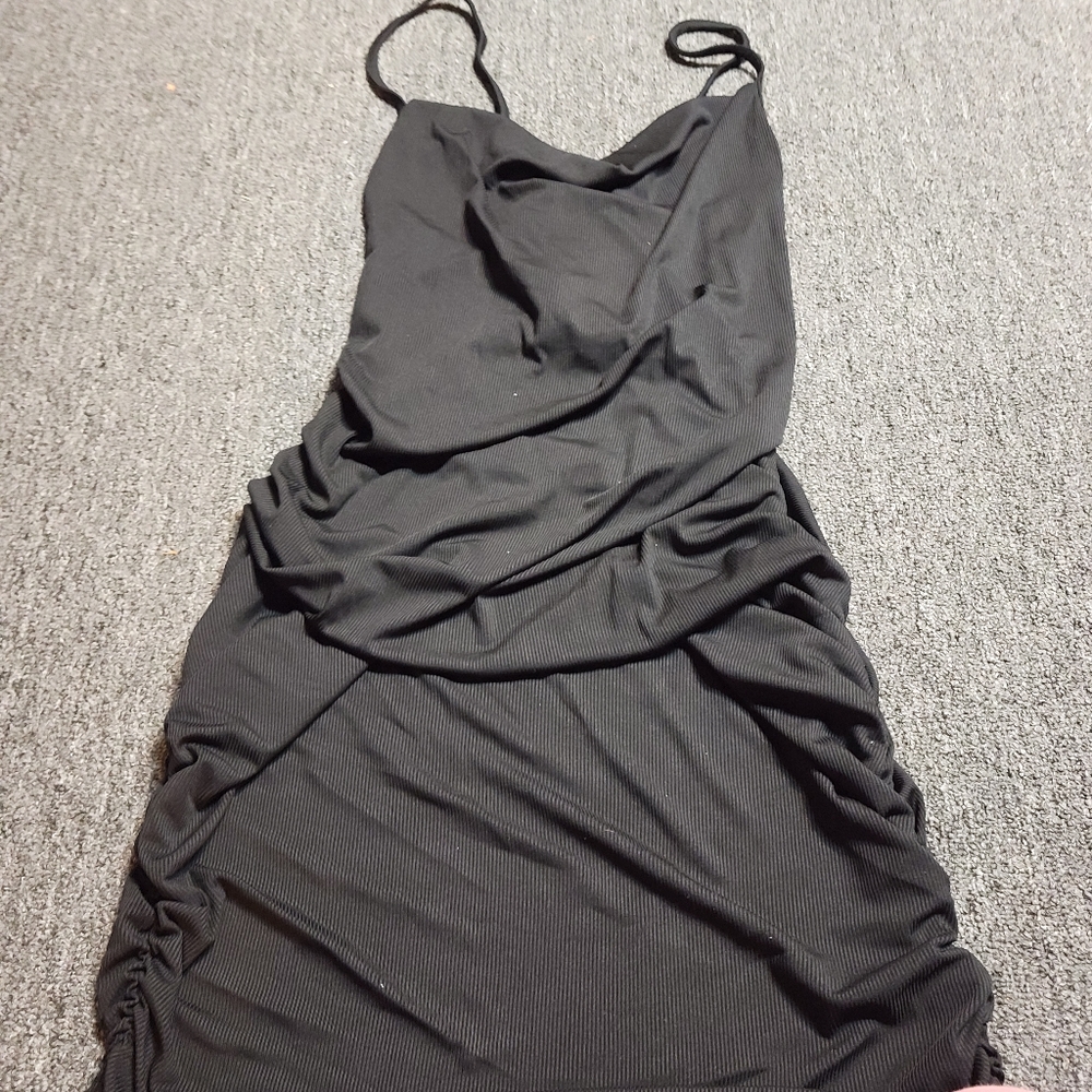 Draped mini black dress